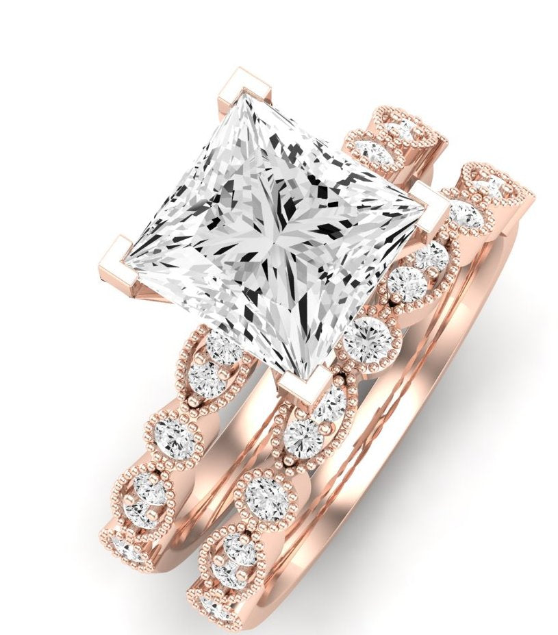 Marigold Moissanite Matching Band Only (does Not Include Engagement Ring) For Ring With Princess Center rosegold