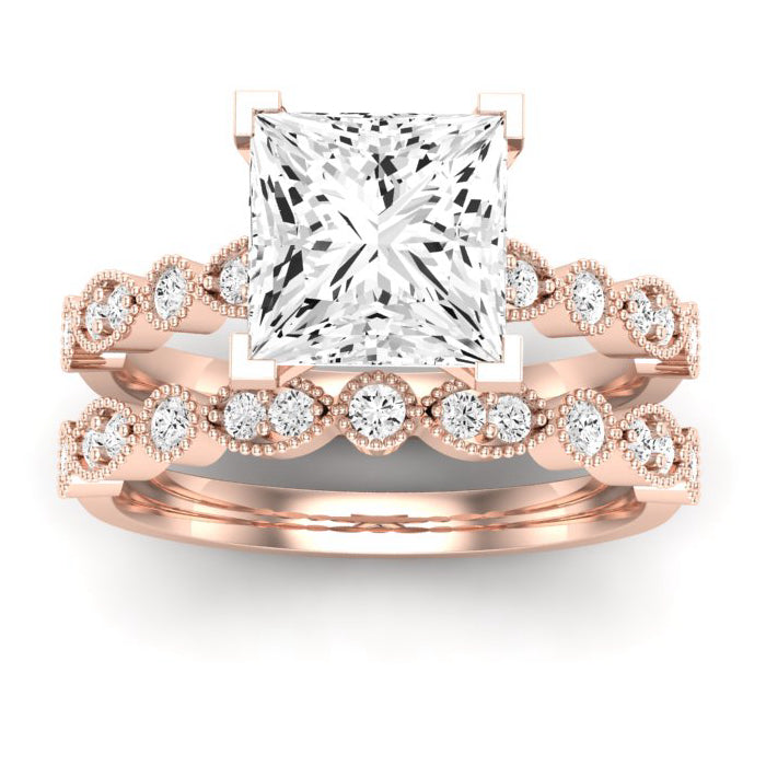 Marigold Moissanite Matching Band Only (does Not Include Engagement Ring) For Ring With Princess Center rosegold