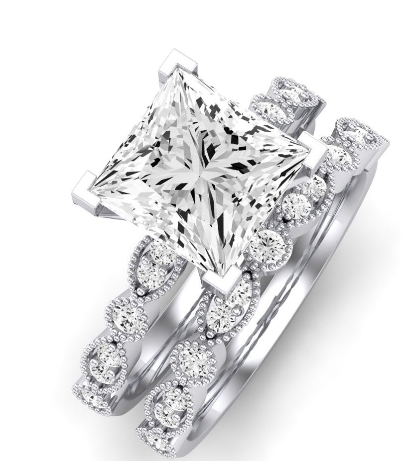 Marigold Moissanite Matching Band Only (does Not Include Engagement Ring) For Ring With Princess Center whitegold