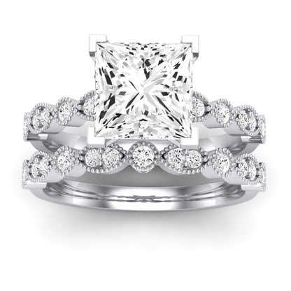 Marigold Moissanite Matching Band Only (does Not Include Engagement Ring) For Ring With Princess Center whitegold
