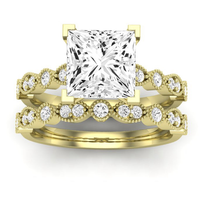 Marigold Moissanite Matching Band Only (does Not Include Engagement Ring) For Ring With Princess Center yellowgold