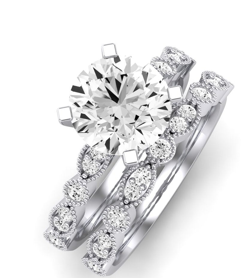 Marigold Moissanite Matching Band Only (does Not Include Engagement Ring) For Ring With Round Center whitegold