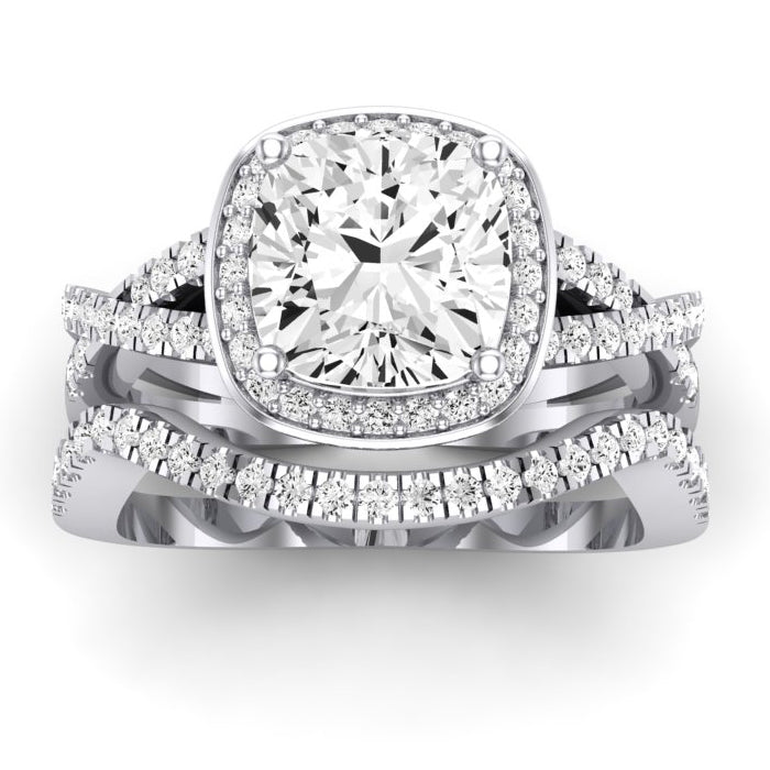 Moonflower Moissanite Matching Band Only ( Engagement Ring Not Included) For Ring With Cushion Center whitegold