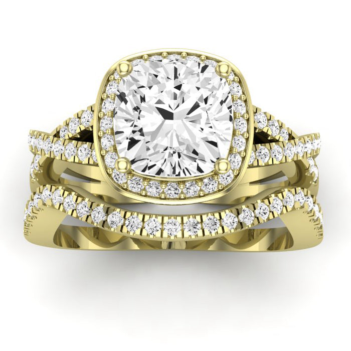 Moonflower Moissanite Matching Band Only ( Engagement Ring Not Included) For Ring With Cushion Center yellowgold