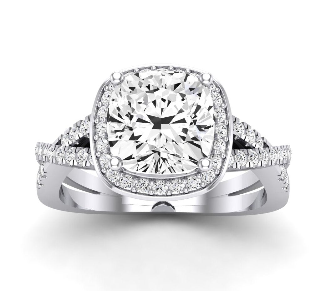 Moonflower Cushion Moissanite Engagement Ring whitegold