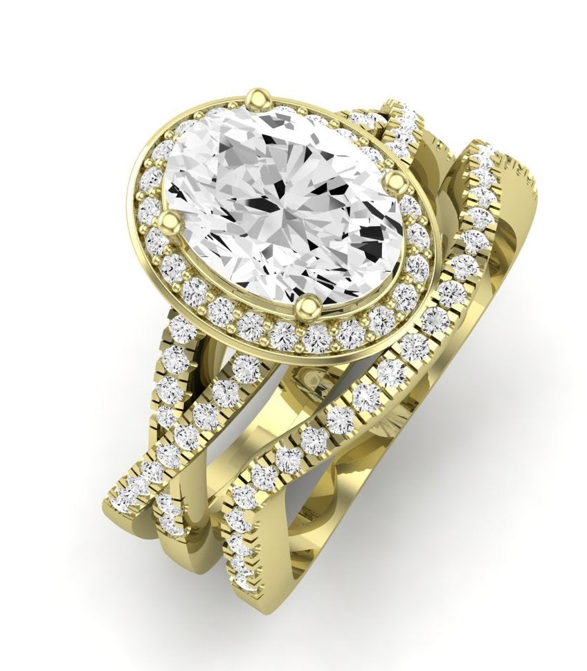 Moonflower Moissanite Matching Band Only ( Engagement Ring Not Included) For Ring With Oval Center yellowgold