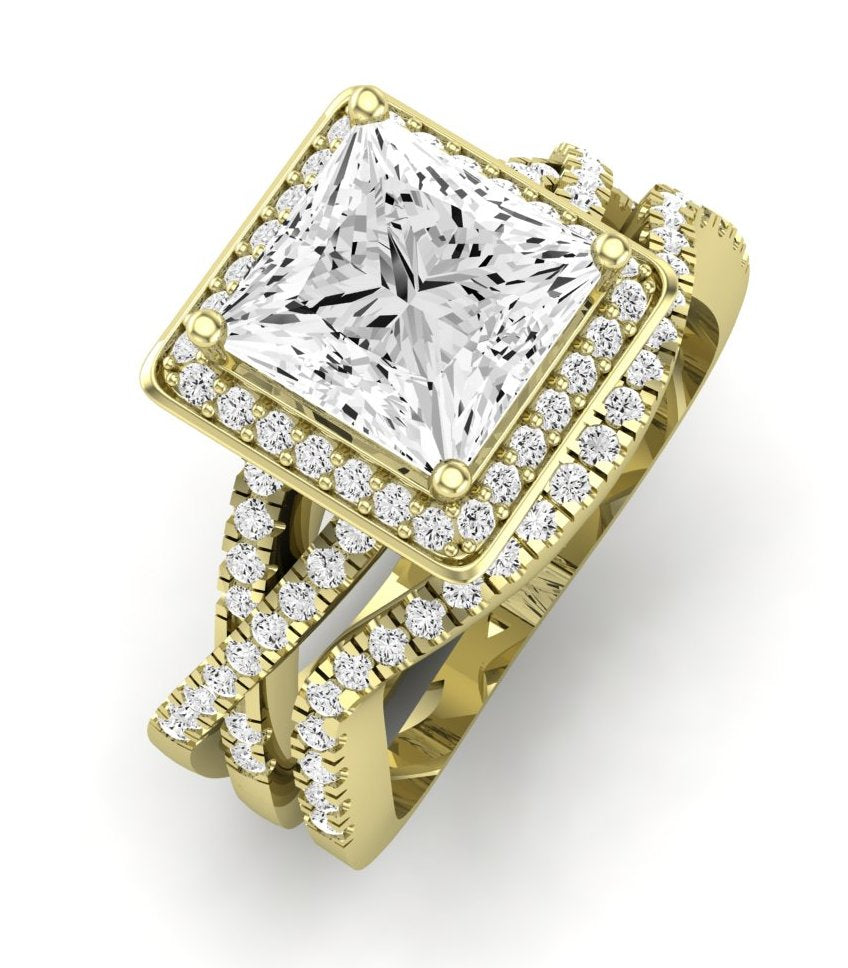 Moonflower Moissanite Matching Band Only ( Engagement Ring Not Included) For Ring With Princess Center yellowgold