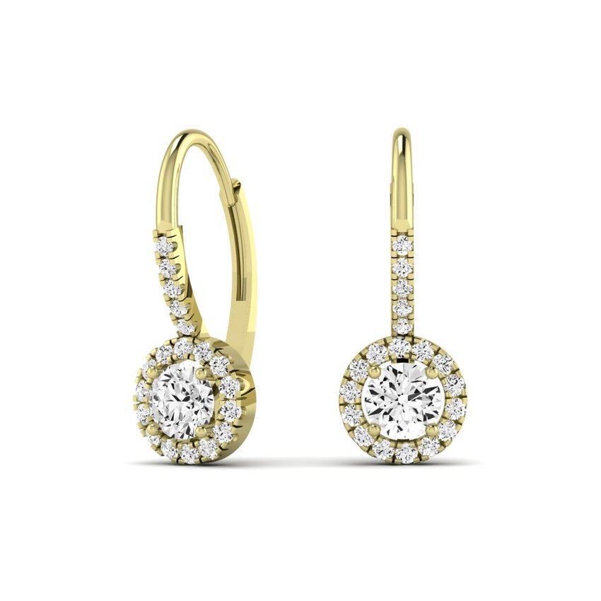 Rue Round Cut Moissanite Halo Earrings yellowgold