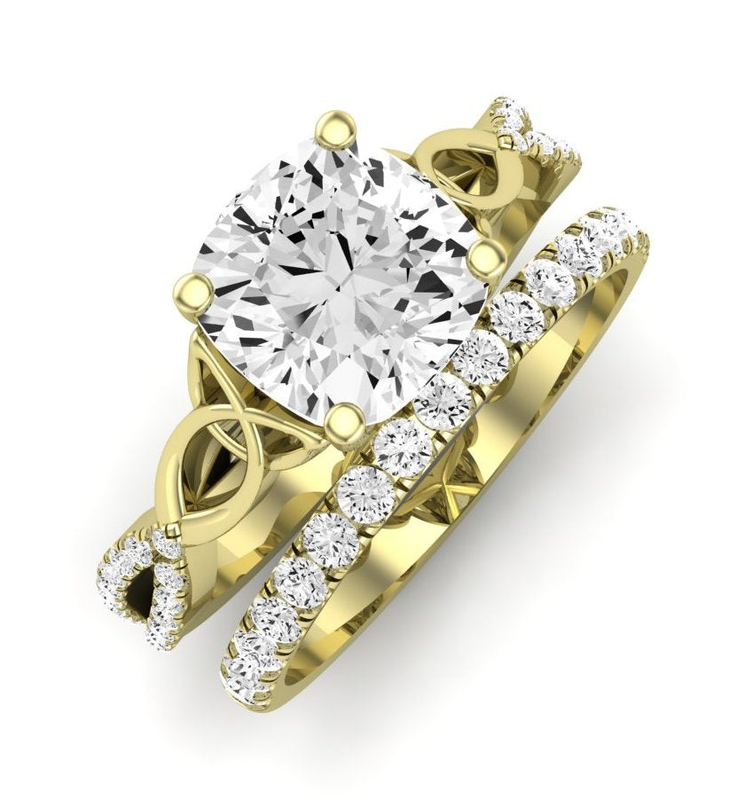 Pavonia Moissanite Matching Band Only (does Not Include Engagement Ring)  For Ring With Cushion Center yellowgold