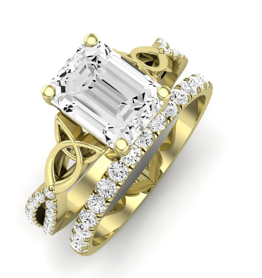 Pavonia Moissanite Matching Band Only (does Not Include Engagement Ring)  For Ring With Emerald Center yellowgold