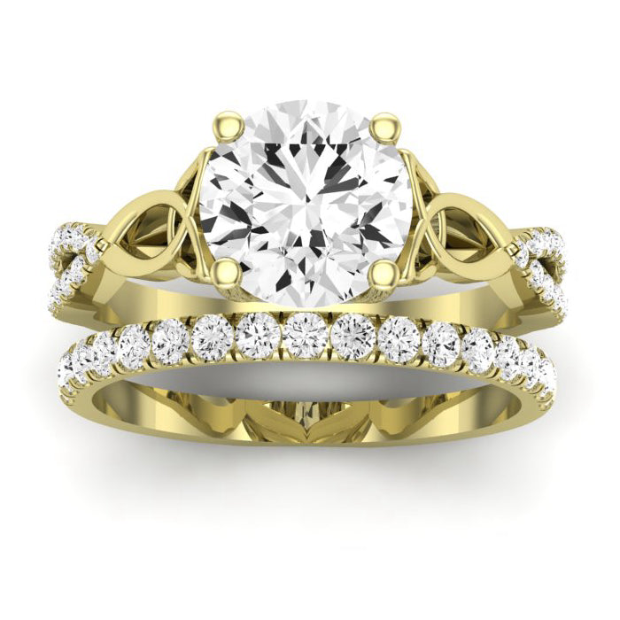 Pavonia Moissanite Matching Band Only (does Not Include Engagement Ring)  For Ring With Round Center yellowgold