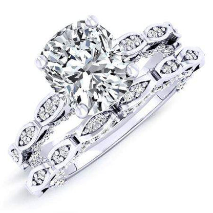 Peregrine Cushion Moissanite Bridal Set whitegold