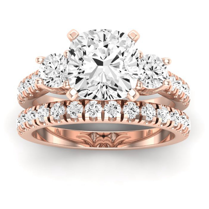 Primrose Moissanite Matching Band Only ( Engagement Ring Not Included) For Ring With Cushion Center rosegold