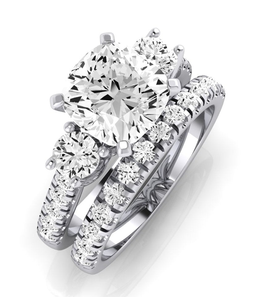 Primrose Moissanite Matching Band Only ( Engagement Ring Not Included) For Ring With Cushion Center whitegold