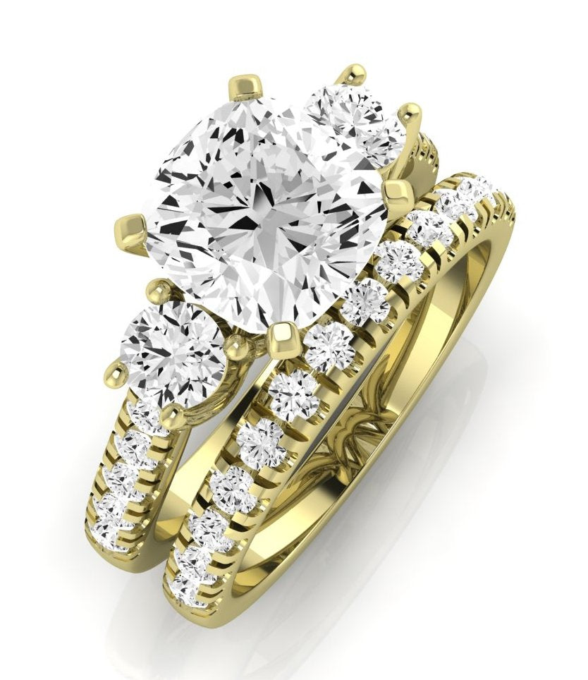 Primrose Moissanite Matching Band Only ( Engagement Ring Not Included) For Ring With Cushion Center yellowgold