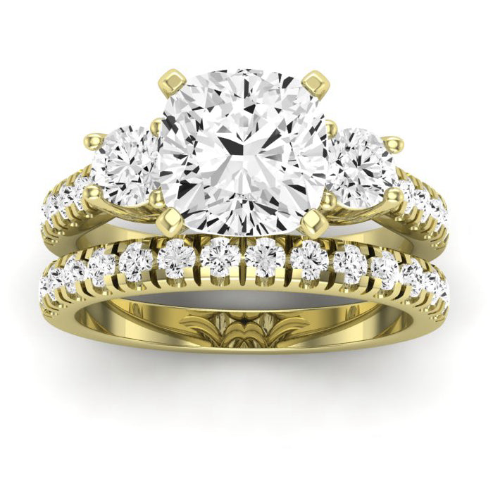 Primrose Moissanite Matching Band Only ( Engagement Ring Not Included) For Ring With Cushion Center yellowgold