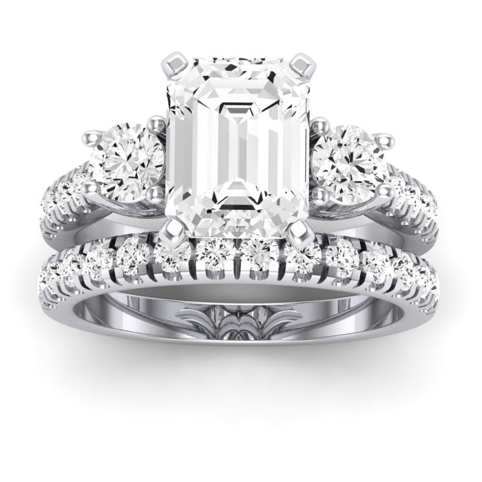 Primrose Diamond Matching Band Only ( Engagement Ring Not Included) For Ring With Emerald Center whitegold