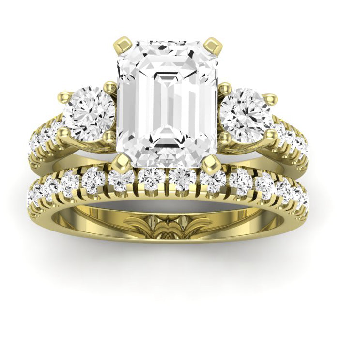Primrose Moissanite Matching Band Only ( Engagement Ring Not Included) For Ring With Emerald Center yellowgold