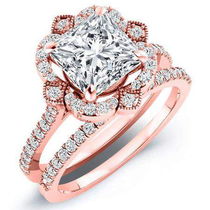Rockrose Moissanite Matching Band Only (engagement Ring Not Included) For Ring With Princess Center rosegold