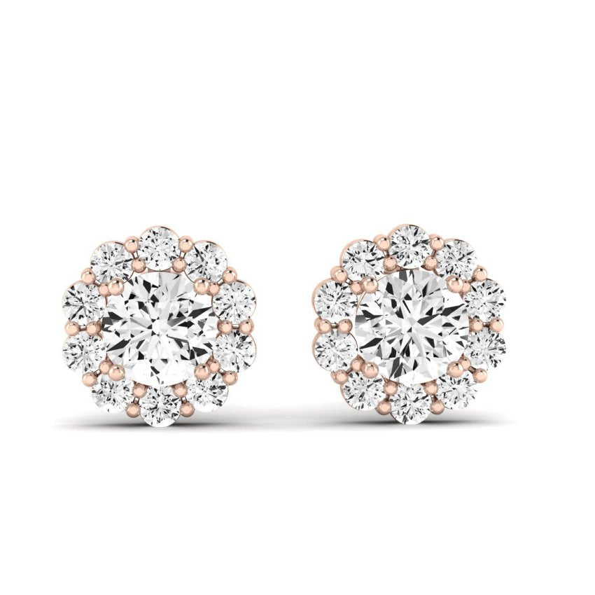 Sequoia Round Cut Moissanite Halo Earrings rosegold