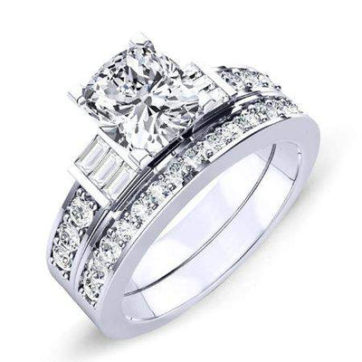 Daisy Moissanite Matching Band Only (engagement Ring Not Included) For Ring With Cushion Center whitegold