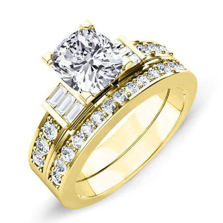 Daisy Moissanite Matching Band Only (engagement Ring Not Included) For Ring With Cushion Center yellowgold