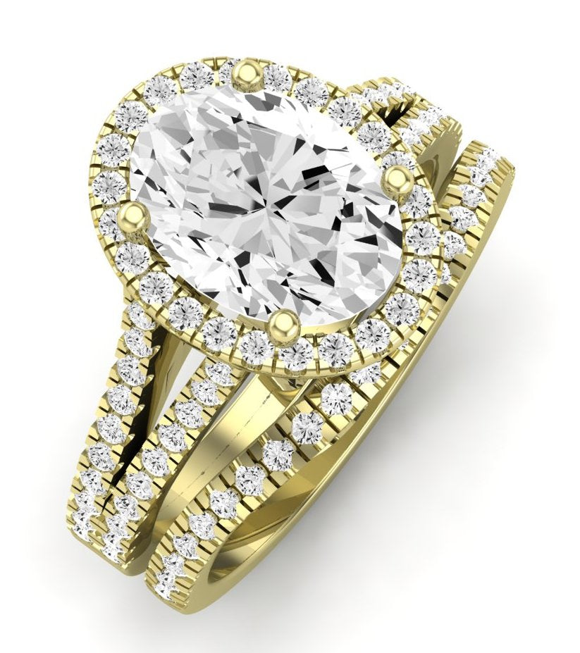 Silene Moissanite Matching Band Only ( Engagement Ring Not Included) For Ring With Oval Center yellowgold