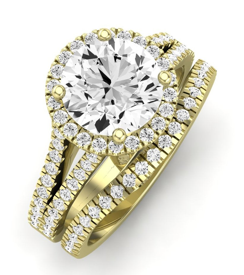 Silene Moissanite Matching Band Only ( Engagement Ring Not Included) For Ring With Round Center yellowgold