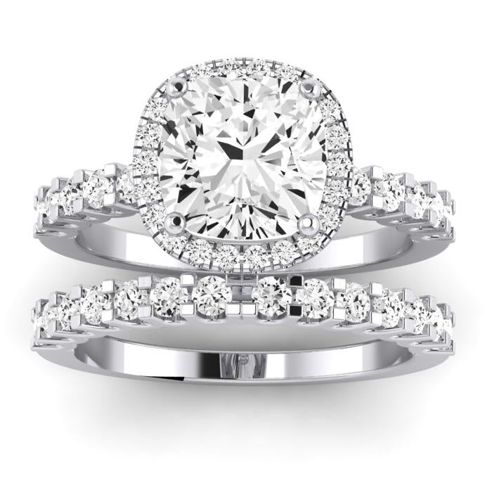 Sweet Pea Moissanite Matching Band Only ( Engagement Ring Not Included) For Ring With Cushion Center whitegold