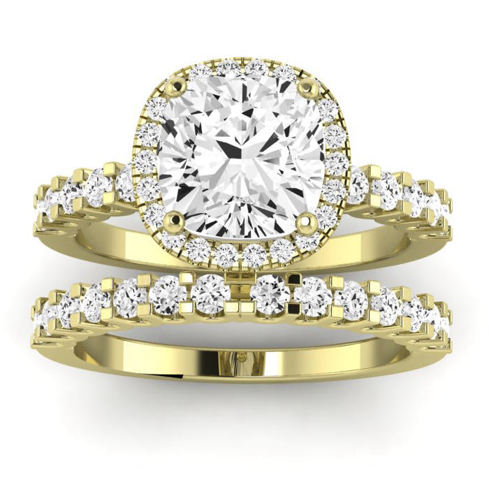 Sweet Pea Moissanite Matching Band Only ( Engagement Ring Not Included) For Ring With Cushion Center yellowgold