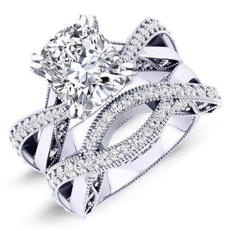 Tansy Moissanite Matching Band Only (engagement Ring Not Included) For Ring With Cushion Center whitegold