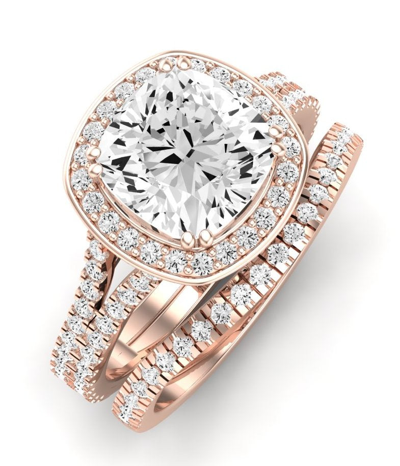 Tea Rose Moissanite Matching Band Only (does Not Include Engagement Ring) For Ring With Cushion Center rosegold