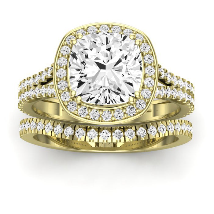 Tea Rose Moissanite Matching Band Only (does Not Include Engagement Ring) For Ring With Cushion Center yellowgold