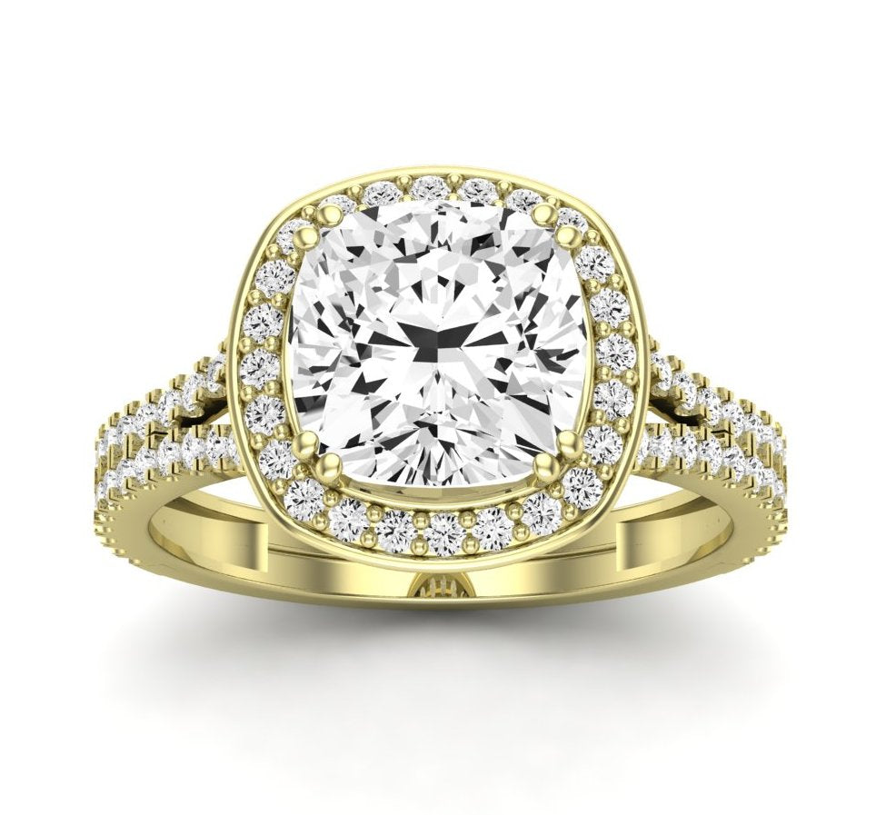 Tea Rose Cushion Moissanite Engagement Ring yellowgold