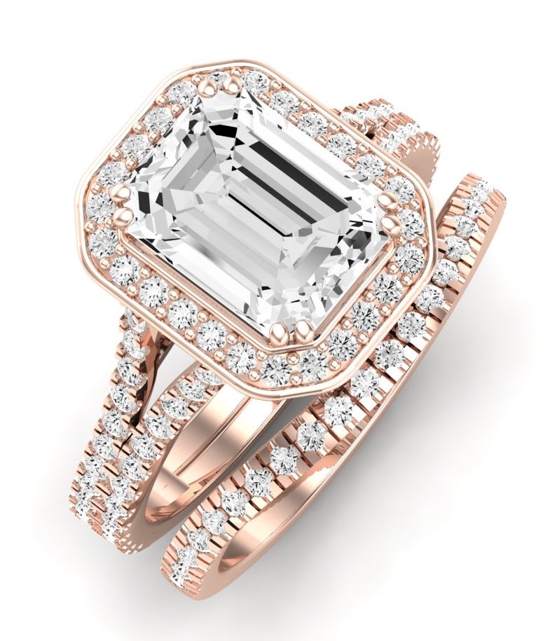 Tea Rose Moissanite Matching Band Only (does Not Include Engagement Ring) For Ring With Emerald Center rosegold
