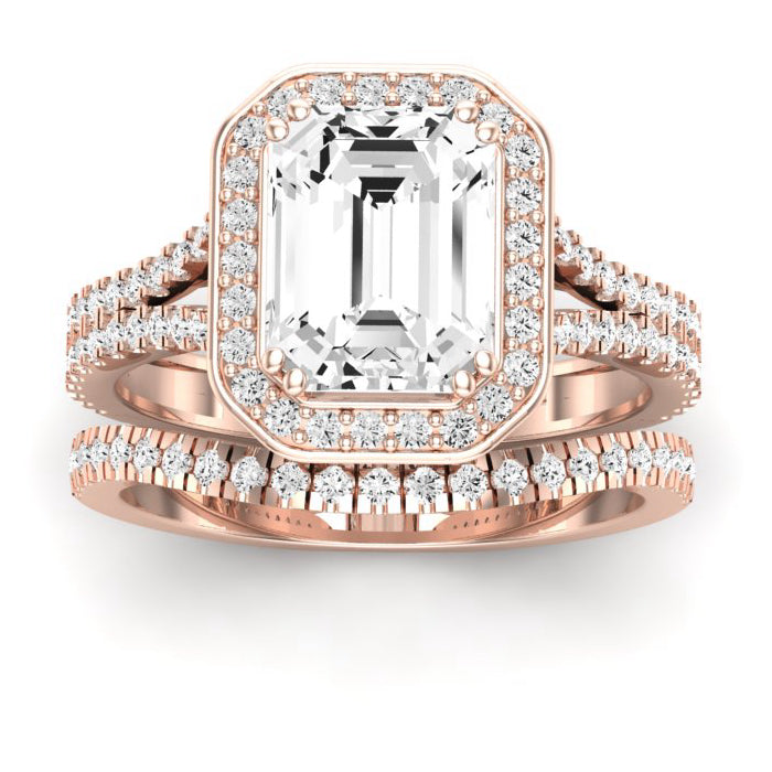 Tea Rose Emerald Diamond Bridal Set (Lab Grown Igi Cert) rosegold