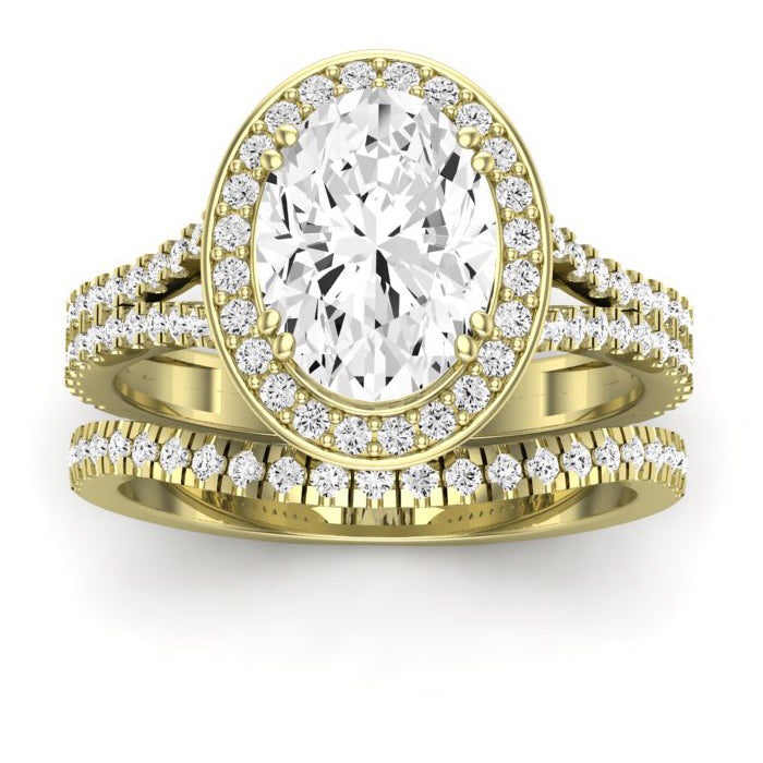 Tea Rose Moissanite Matching Band Only (does Not Include Engagement Ring) For Ring With Oval Center yellowgold