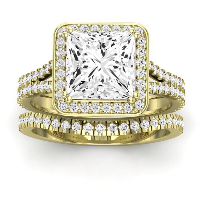 Tea Rose Moissanite Matching Band Only (does Not Include Engagement Ring) For Ring With Princess Center yellowgold