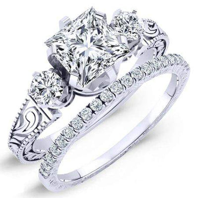 Tuberose Moissanite Matching Band Only (engagement Ring Not Included) For Ring With Princess Center whitegold