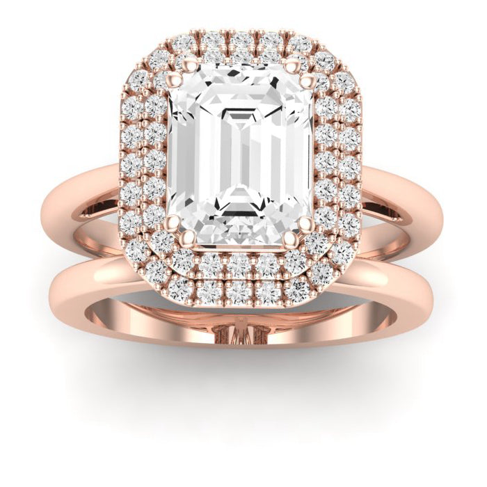 Tulip Moissanite Matching Band Only ( Engagement Ring Not Included) For Ring With Emerald Center rosegold