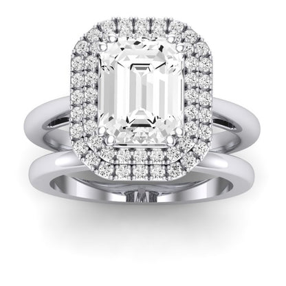 Tulip Moissanite Matching Band Only ( Engagement Ring Not Included) For Ring With Emerald Center whitegold