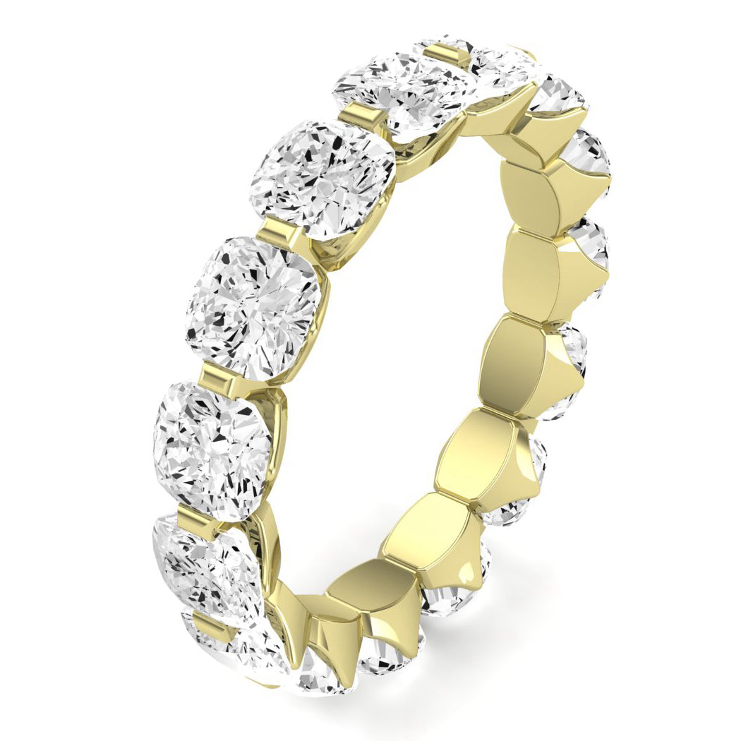 Silk Cushion Cut Moissanite Eternity Band yellowgold