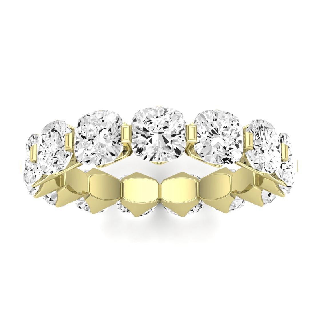 Silk Cushion Cut Moissanite Eternity Band yellowgold