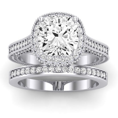 Wallflower Cushion Moissanite Bridal Set whitegold