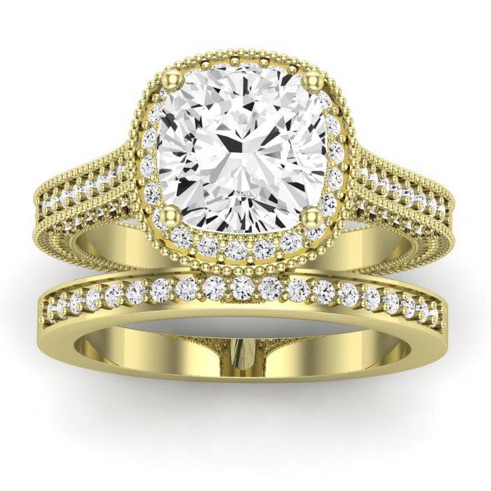 Wallflower Cushion Moissanite Bridal Set yellowgold