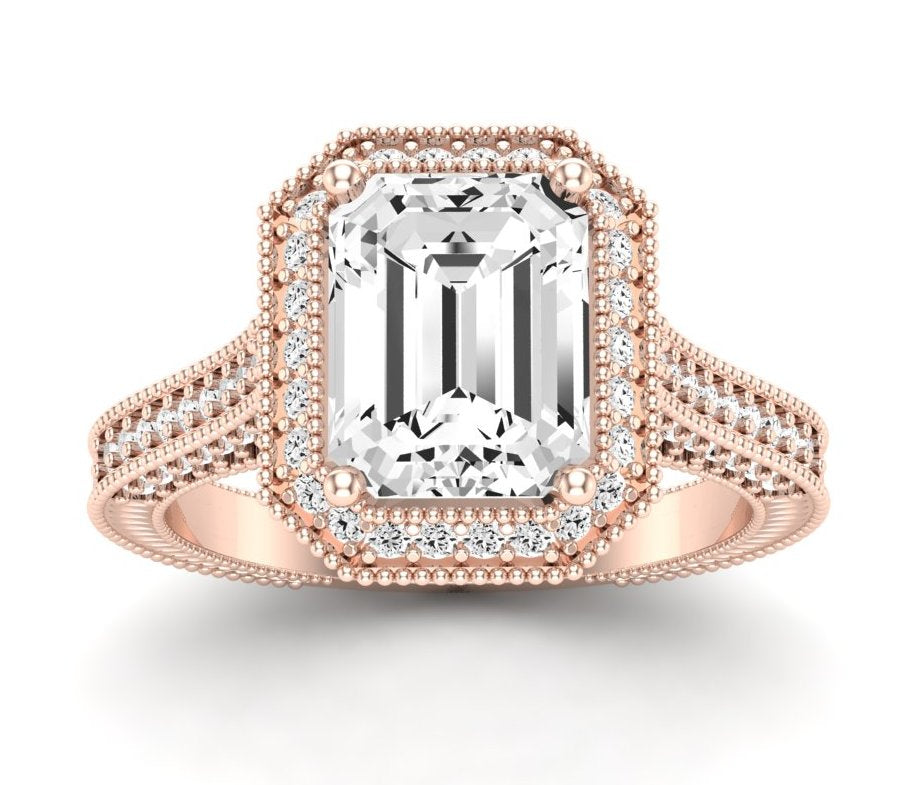 Wallflower Emerald Diamond Engagement Ring (Lab Grown Igi Cert) rosegold