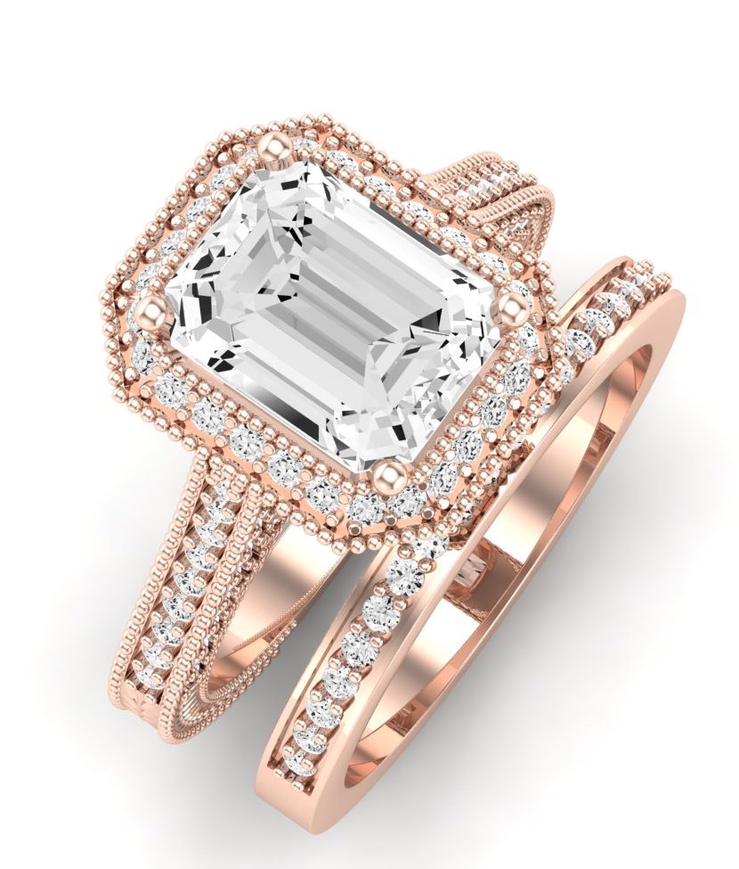 Wallflower Moissanite Matching Band Only ( Engagement Ring Not Included) For Ring With Emerald Center rosegold