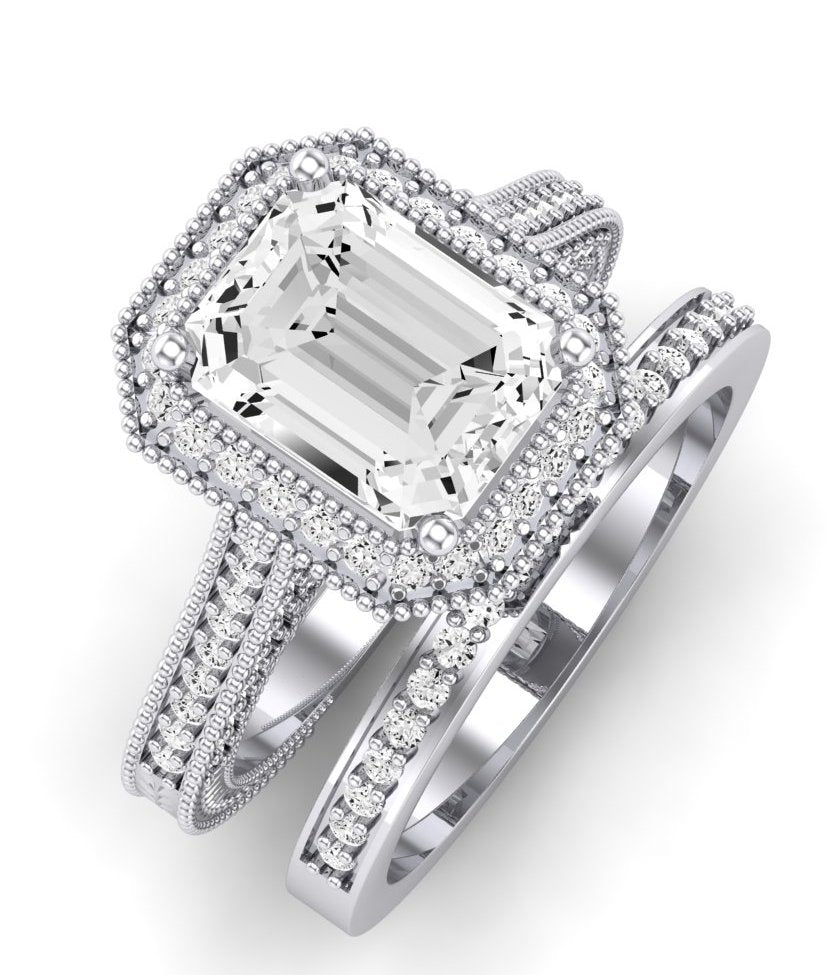 Wallflower Diamond Matching Band Only ( Engagement Ring Not Included) For Ring With Emerald Center whitegold