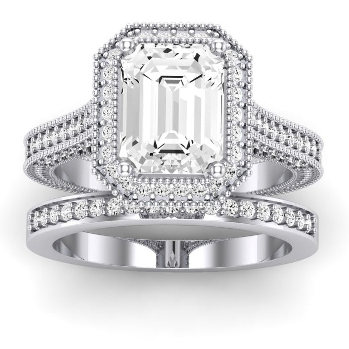 Wallflower Moissanite Matching Band Only ( Engagement Ring Not Included) For Ring With Emerald Center whitegold