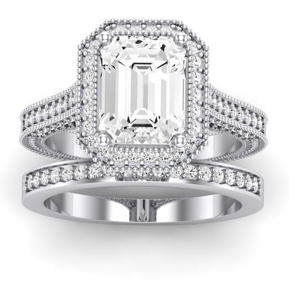 Wallflower Moissanite Matching Band Only ( Engagement Ring Not Included) For Ring With Emerald Center whitegold